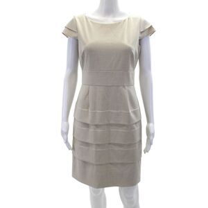Tahari Levine Womens Tiered Cap Sleeve Straight Pencil Dress Beige Size 6P